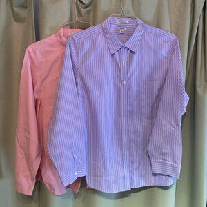 Lot Of 2 LL Bean Women's LS Button-Down Shirt Size 2X Purple Pink Wrinkle Resist